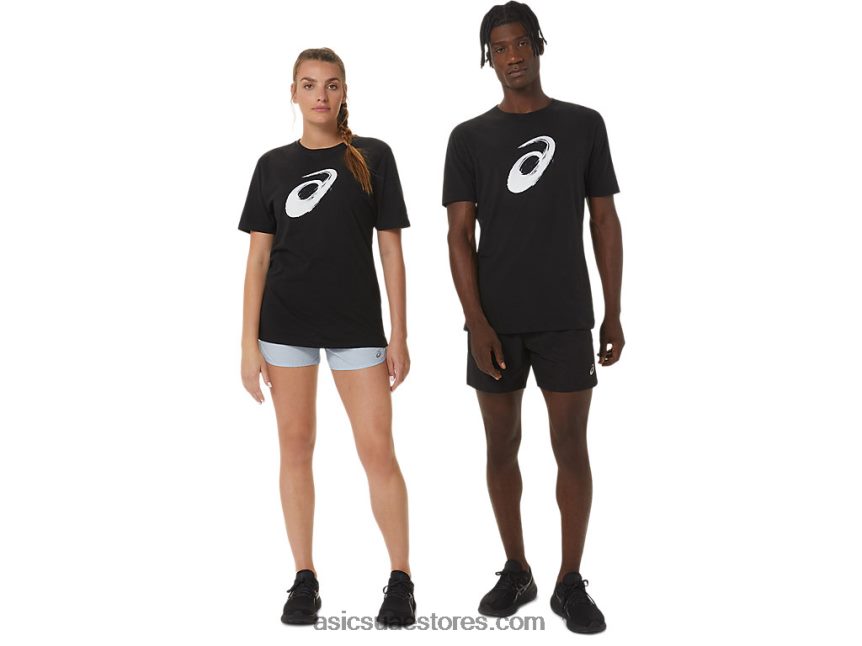 Asics أسود الأداء فرشاة الرسم قصيرة الأكمام المحملة 2N24DJ2075