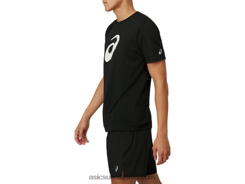 Asics أسود الأداء فرشاة الرسم قصيرة الأكمام المحملة 2N24DJ2075