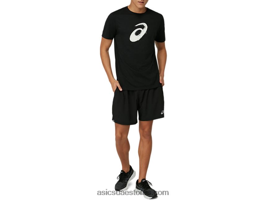 Asics أسود الأداء فرشاة الرسم قصيرة الأكمام المحملة 2N24DJ2075