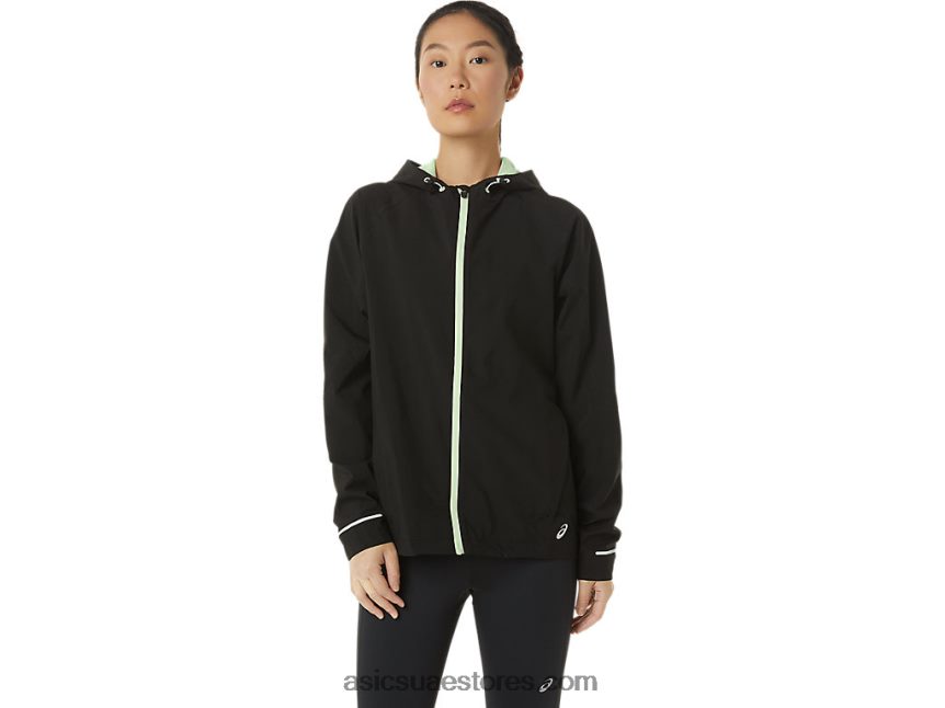 Asics أداء أسود / همس أخضر سترة نسائية مضادة للماء 2N24DJ2168