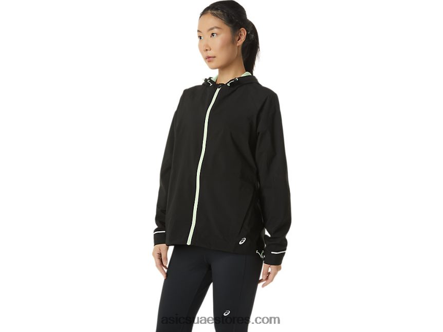 Asics أداء أسود / همس أخضر سترة نسائية مضادة للماء 2N24DJ2168