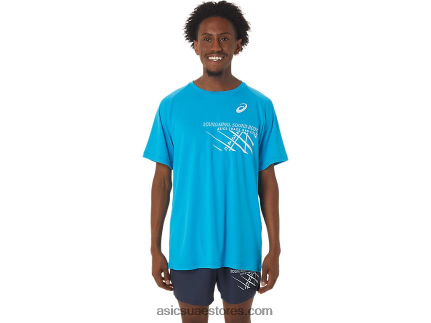 Asics الجزيرة الزرقاء خط النهاية رسم قصير الأكمام للرجال 2N24DJ237