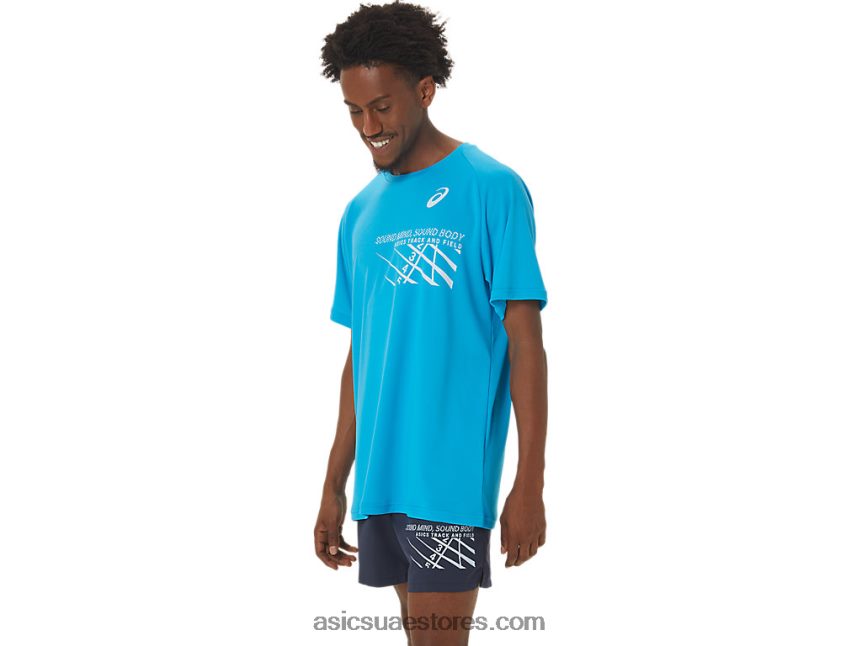 Asics الجزيرة الزرقاء خط النهاية رسم قصير الأكمام للرجال 2N24DJ237
