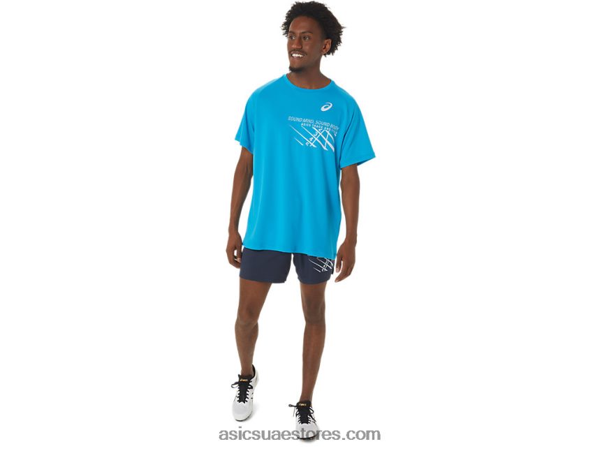 Asics الجزيرة الزرقاء خط النهاية رسم قصير الأكمام للرجال 2N24DJ237