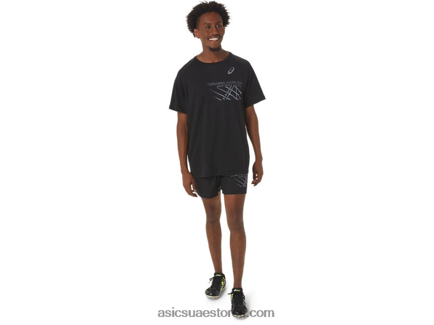 Asics أسود الأداء خط النهاية رسم قصير الأكمام للرجال 2N24DJ249