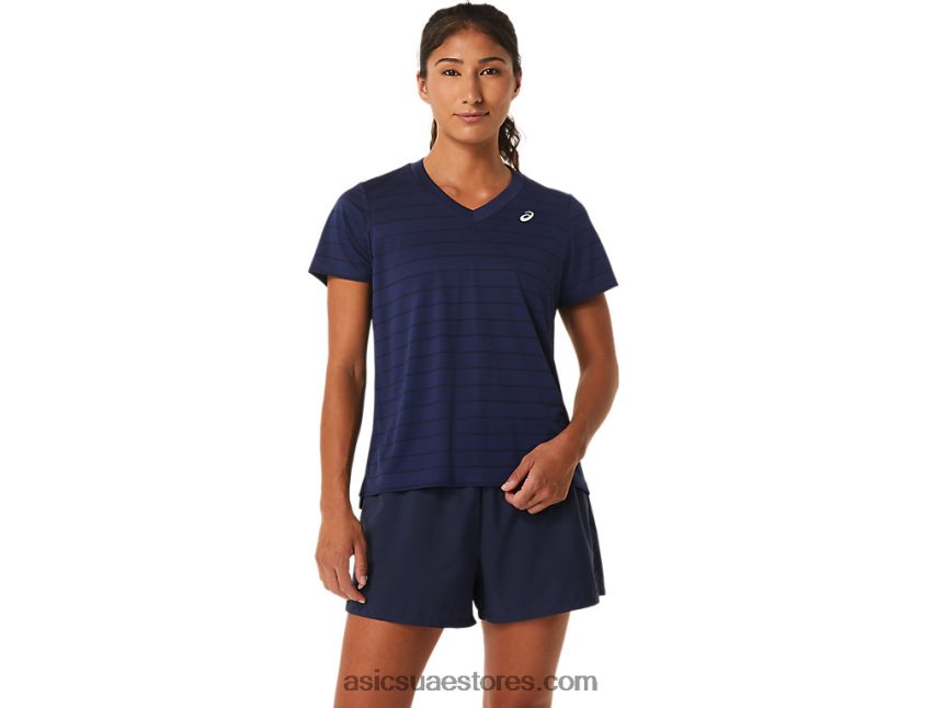Asics منتصف الليل المرأة قصيرة الأكمام أعلى شريط المحكمة 2N24DJ2550