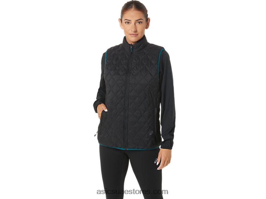 Asics أداء أسود / صنوبر مخملي سترة معزولة عكس المرأة 2N24DJ2750