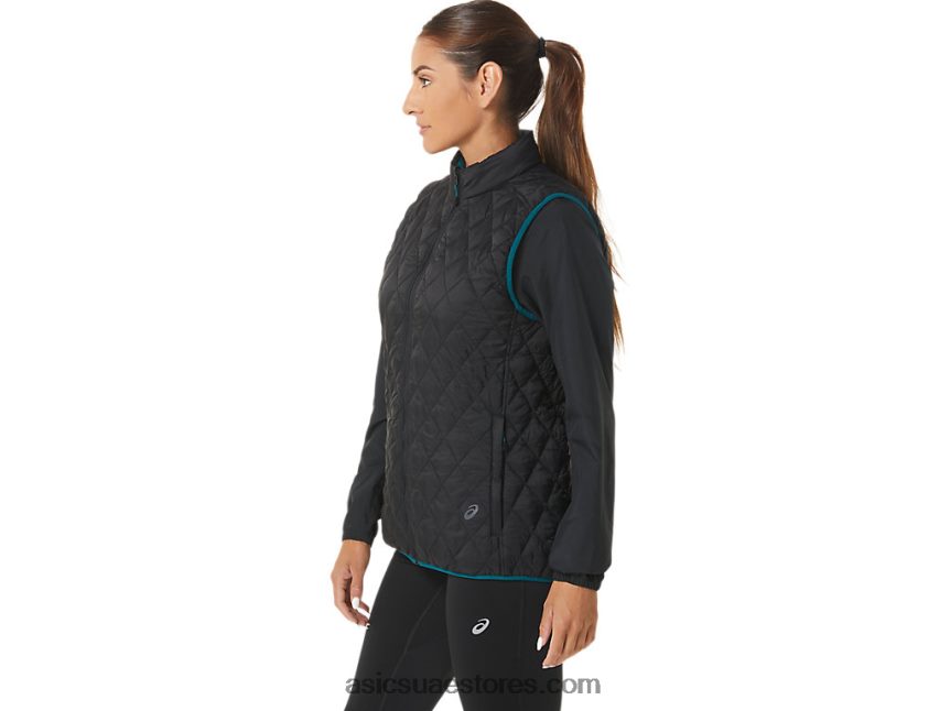 Asics أداء أسود / صنوبر مخملي سترة معزولة عكس المرأة 2N24DJ2750