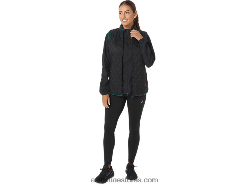 Asics أداء أسود / صنوبر مخملي سترة معزولة عكس المرأة 2N24DJ2750