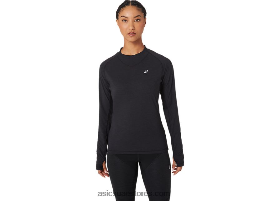 Asics أسود الأداء الشتاء تشغيل المرأة طويلة الأكمام أعلى 2N24DJ2756