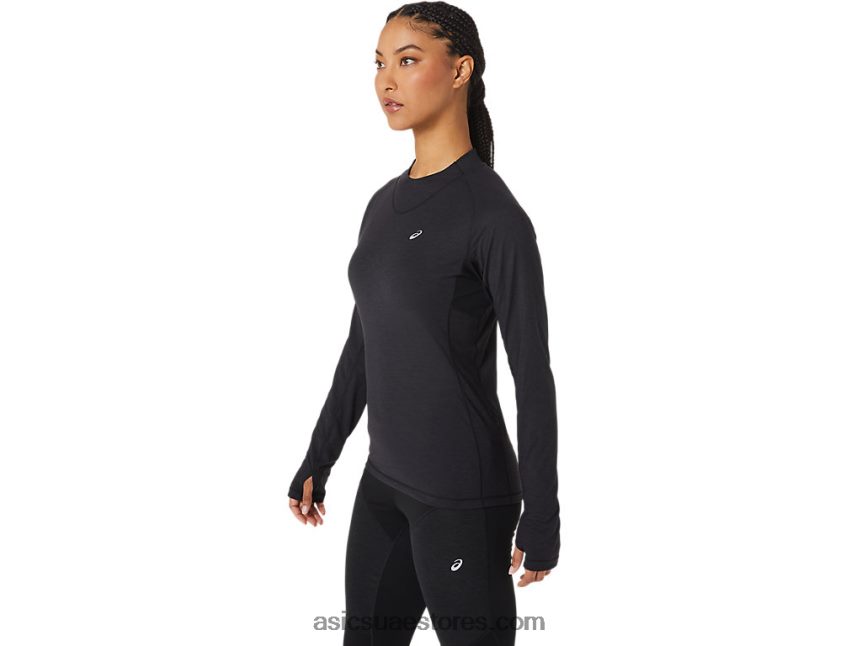 Asics أسود الأداء الشتاء تشغيل المرأة طويلة الأكمام أعلى 2N24DJ2756