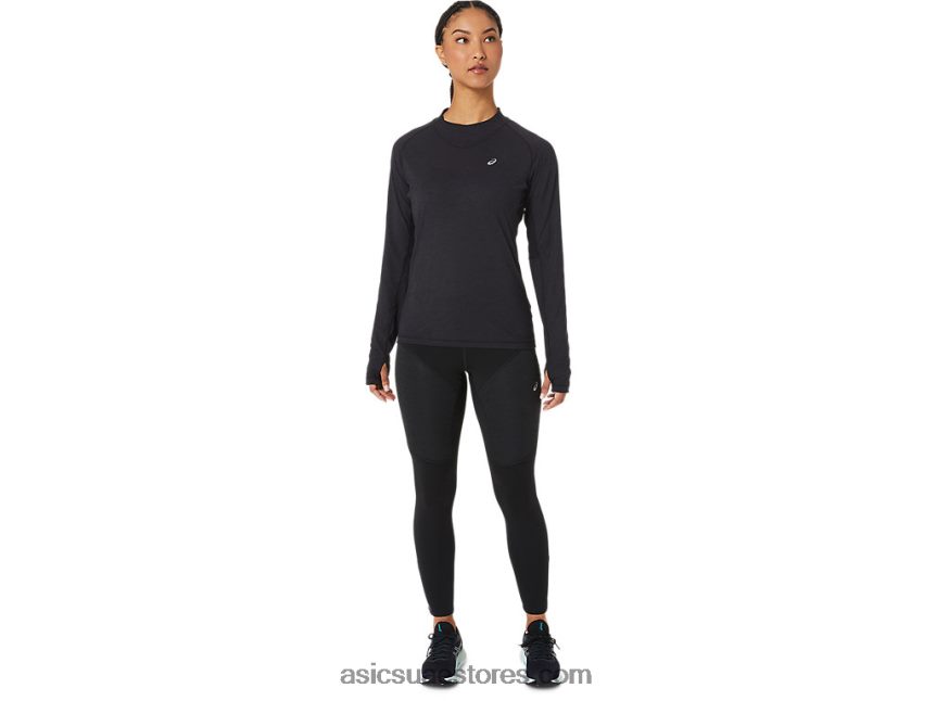 Asics أسود الأداء الشتاء تشغيل المرأة طويلة الأكمام أعلى 2N24DJ2756