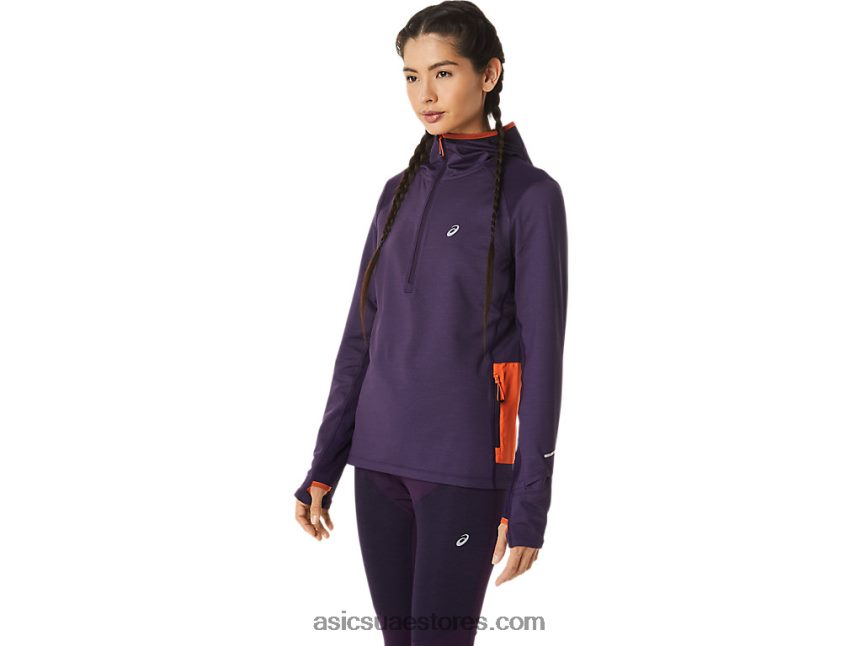 Asics الظل الليلي هيذر / نوفا برتقالي هوديي المرأة طويلة الأكمام تشغيل الشتاء 2N24DJ2791