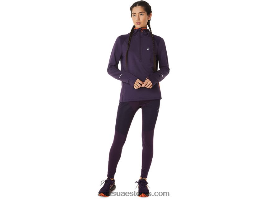 Asics الظل الليلي هيذر / نوفا برتقالي هوديي المرأة طويلة الأكمام تشغيل الشتاء 2N24DJ2791
