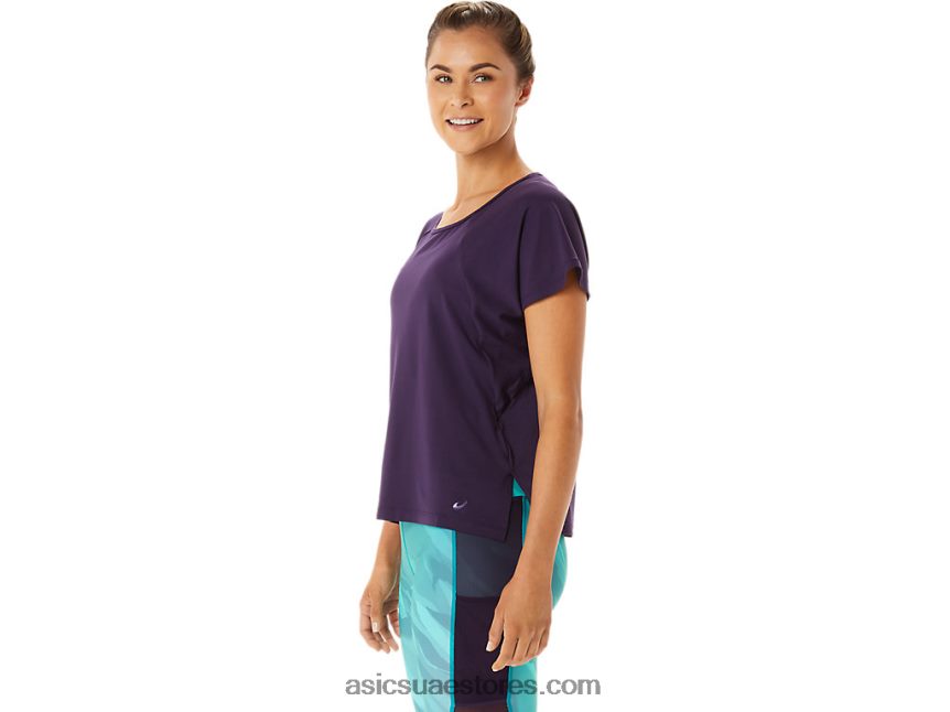 Asics الظل الليلي المرأة قصيرة الأكمام شق الجانب الأعلى 2N24DJ2928