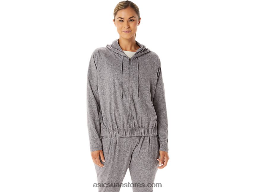 Asics هيذر الظل الدخان هوديي نسائي ناعم ومرن وسحاب كامل 2N24DJ2937