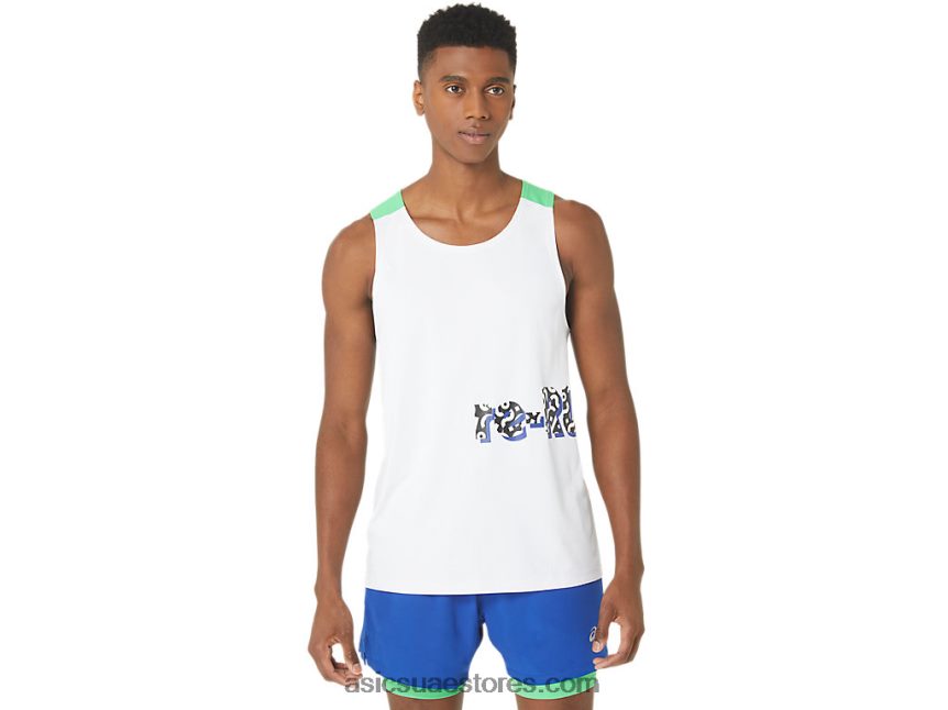 Asics أبيض / مسار القميص الجري القوي الجديد المعاد توجيهه للرجال 2N24DJ30