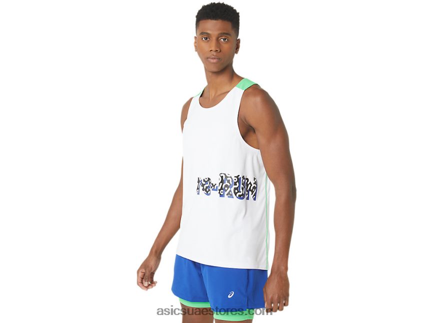 Asics أبيض / مسار القميص الجري القوي الجديد المعاد توجيهه للرجال 2N24DJ30