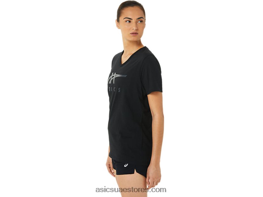Asics لمعان أسود مخطط للمرأة الخامس الرقبة 2N24DJ3199