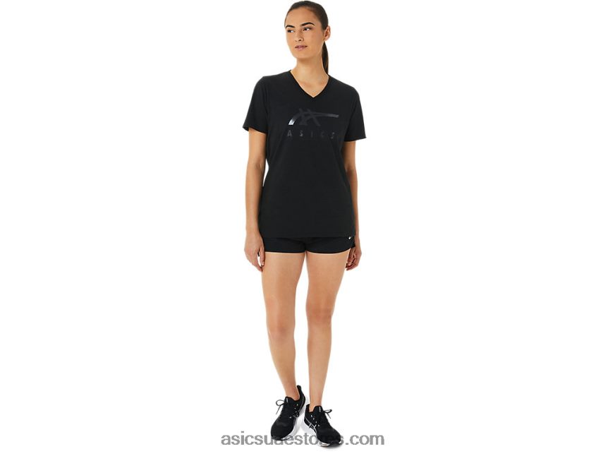 Asics لمعان أسود مخطط للمرأة الخامس الرقبة 2N24DJ3199