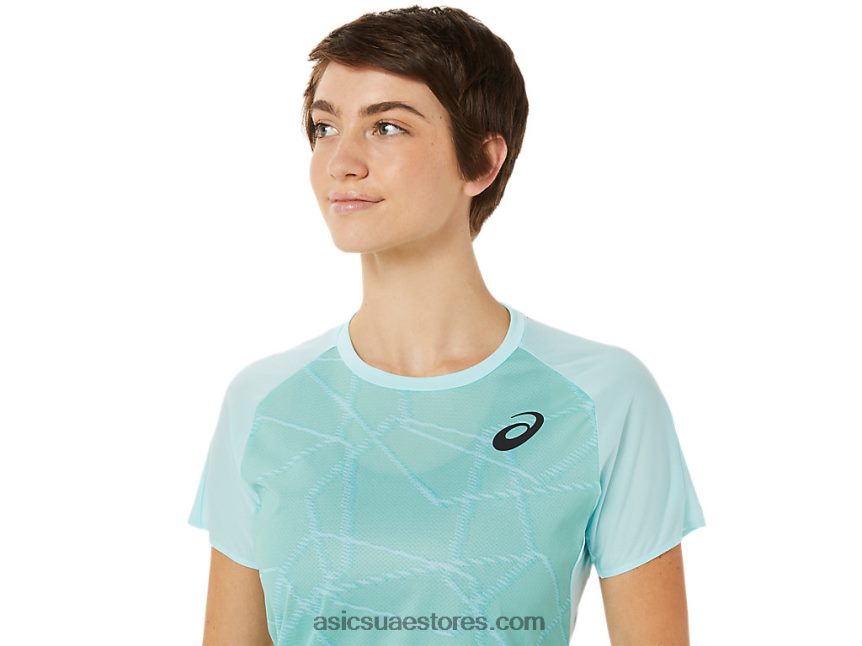 Asics أزرق واضح المرأة الخفيفة قصيرة الأكمام أعلى 2N24DJ3263
