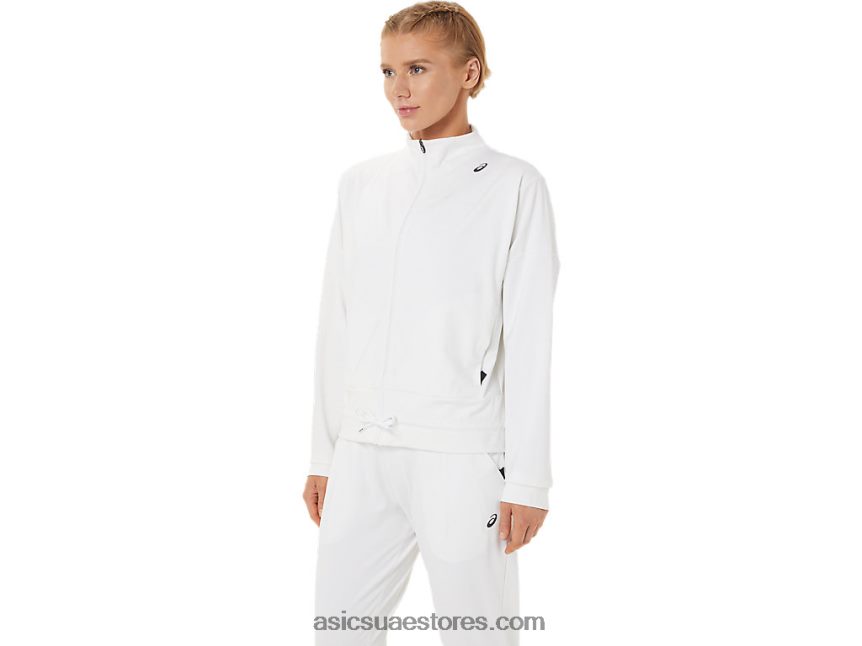 Asics لامع أبيض / أسود سترة تنس نسائية 2N24DJ3286