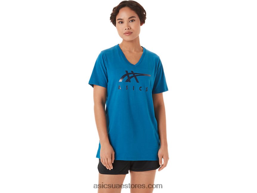 Asics تولد من جديد الأزرق مخطط للمرأة الخامس الرقبة 2N24DJ3420