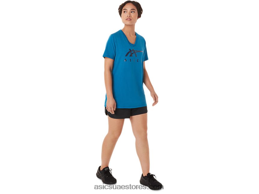 Asics تولد من جديد الأزرق مخطط للمرأة الخامس الرقبة 2N24DJ3420