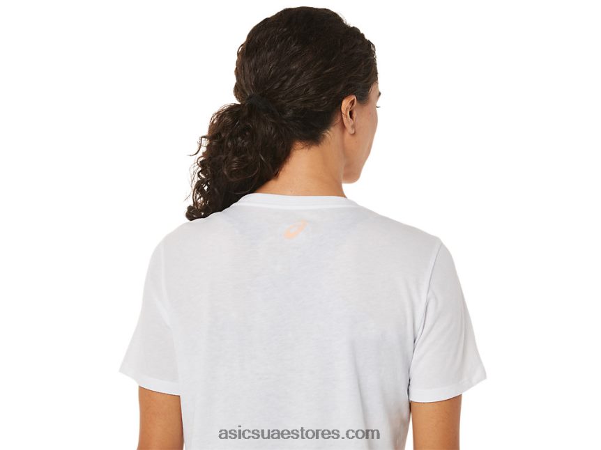 Asics أبيض لامع تي شيرت المرأة الرسم 2N24DJ3574