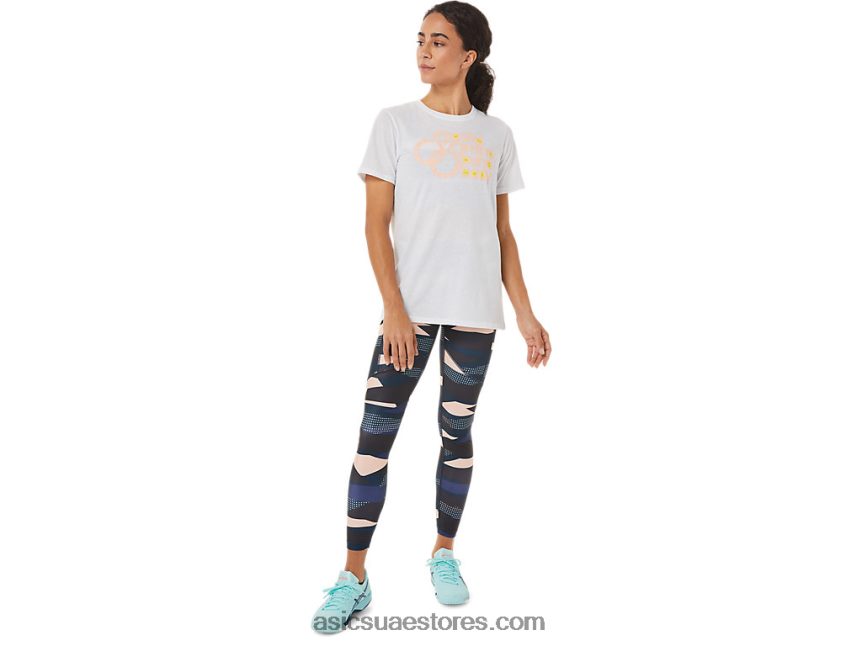 Asics أبيض لامع تي شيرت المرأة الرسم 2N24DJ3574