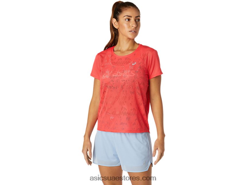Asics الجريب فروت الوردي المرأة قصيرة الأكمام التهوية 2N24DJ3818