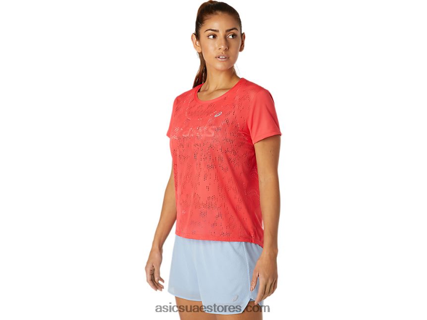 Asics الجريب فروت الوردي المرأة قصيرة الأكمام التهوية 2N24DJ3818