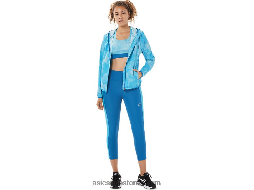 Asics طباعة ملاك أكوا / تولد من جديد باللون الأزرق سترة نسائية للتعبئة 2N24DJ3939