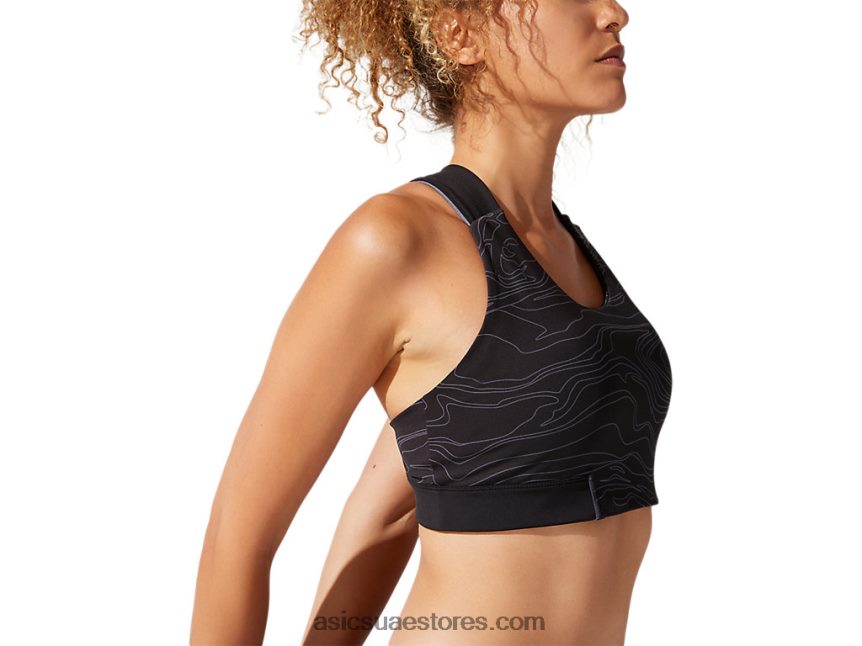 Asics أداء أسود / رمادي الناقل حمالة صدر جرافيك نسائية 2N24DJ4022