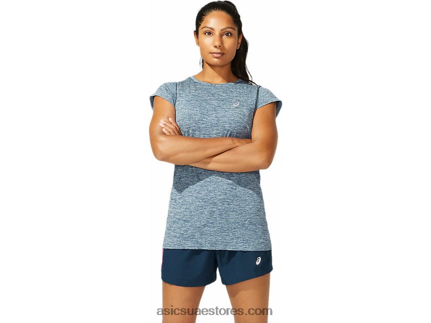 Asics الأزرق الفرنسي سباق المرأة سلس أعلى كم قصير 2N24DJ4040