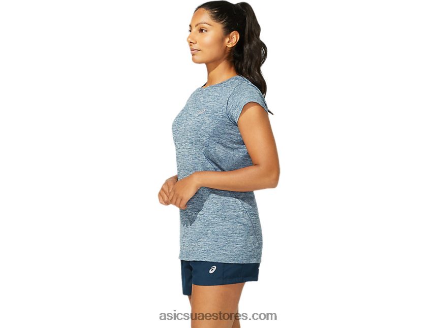 Asics الأزرق الفرنسي سباق المرأة سلس أعلى كم قصير 2N24DJ4040