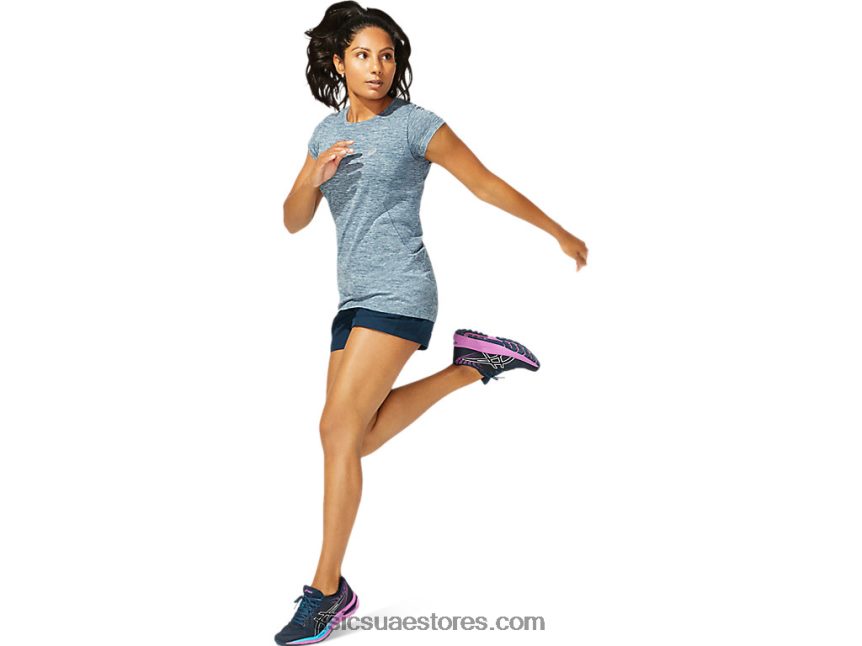 Asics الأزرق الفرنسي سباق المرأة سلس أعلى كم قصير 2N24DJ4040