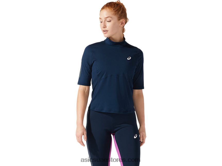 Asics الأزرق الفرنسي رؤية المرأة قصيرة الأكمام أعلى 2N24DJ4064