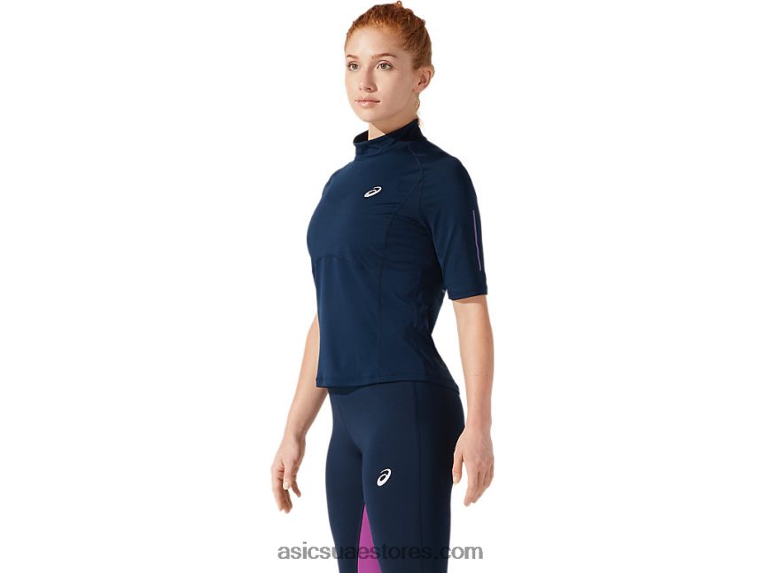 Asics الأزرق الفرنسي رؤية المرأة قصيرة الأكمام أعلى 2N24DJ4064