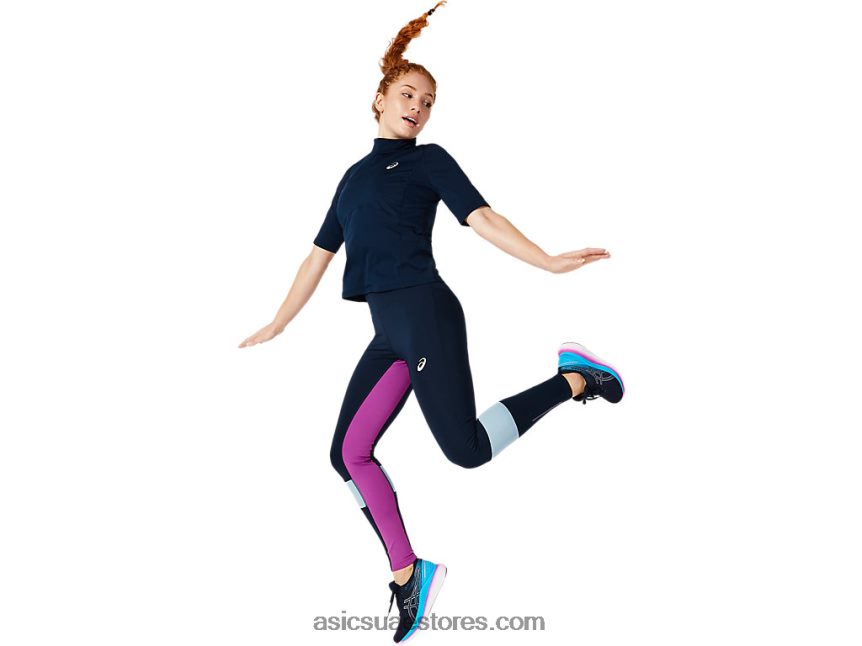 Asics الأزرق الفرنسي رؤية المرأة قصيرة الأكمام أعلى 2N24DJ4064