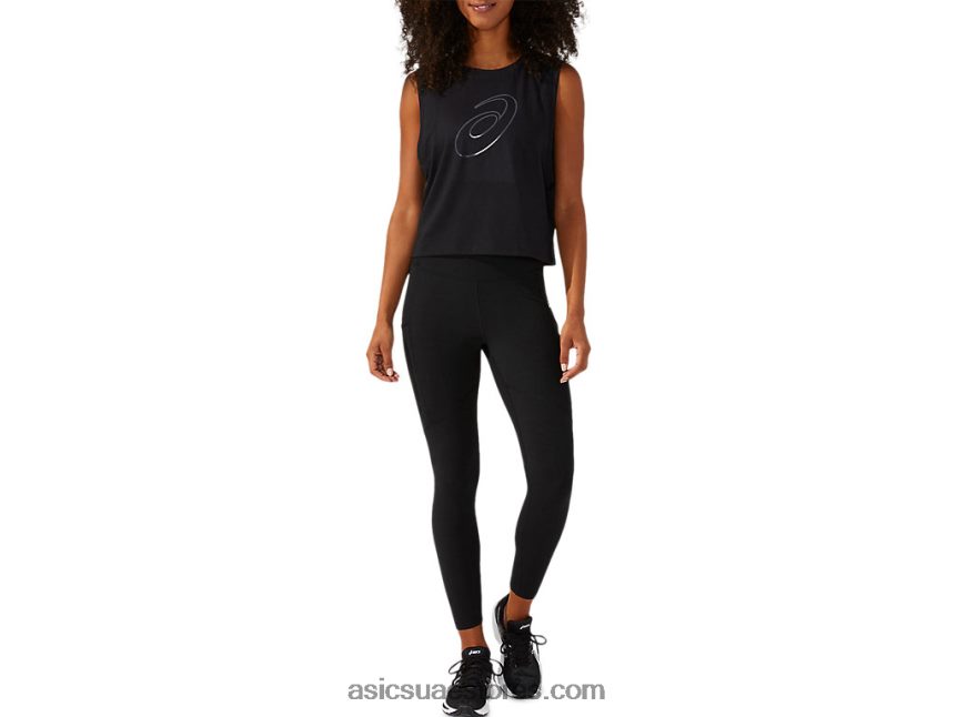Asics أسود الأداء تألق عالية للمرأة دبابة دوامة 2N24DJ4165