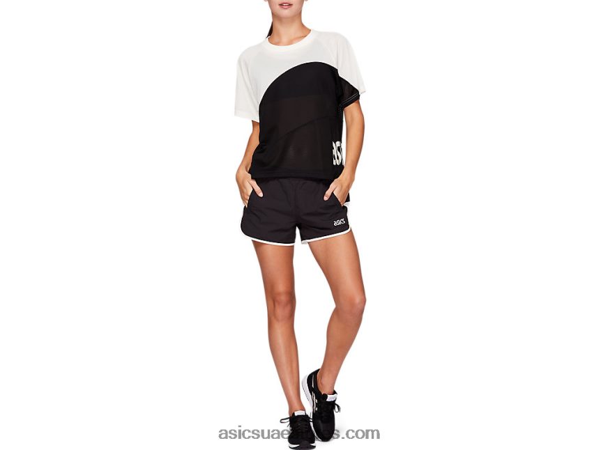 Asics أسود الأداء نسج الرياضة النسائية لحظة قصيرة 2N24DJ4167