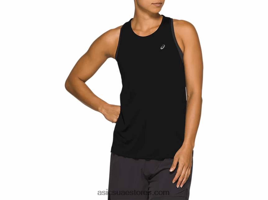 Asics أسود الأداء بلا أكمام سباق المرأة 2N24DJ4184