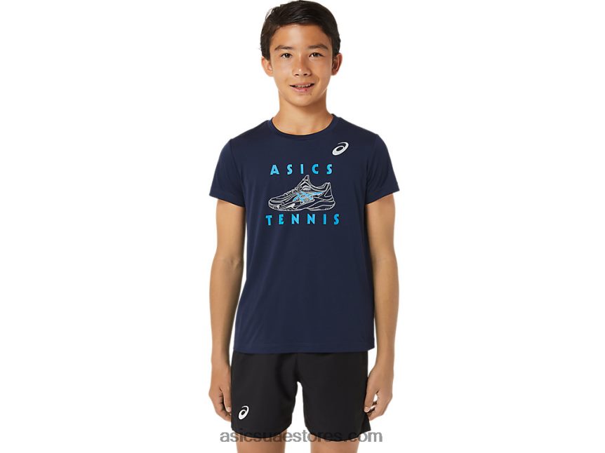 Asics منتصف الليل بلوزة بأكمام قصيرة برسومات تنس للأطفال 2N24DJ4231