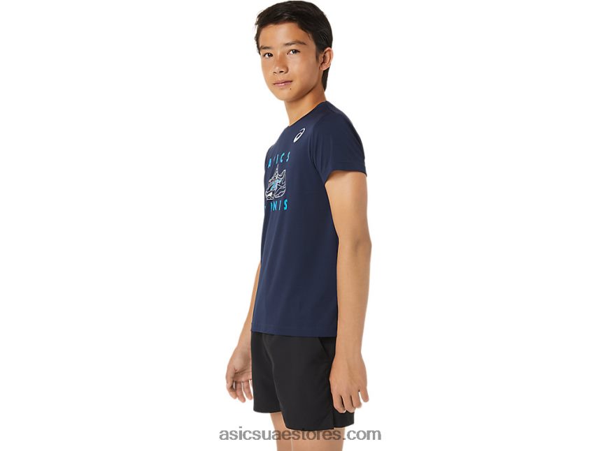 Asics منتصف الليل بلوزة بأكمام قصيرة برسومات تنس للأطفال 2N24DJ4231