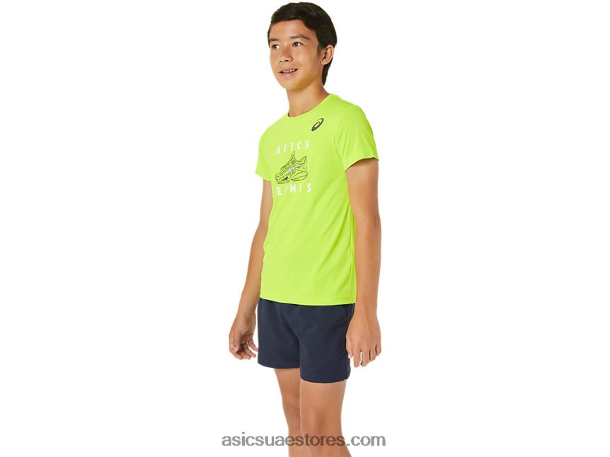 Asics الخطر الأخضر بلوزة بأكمام قصيرة برسومات تنس للأطفال 2N24DJ4239