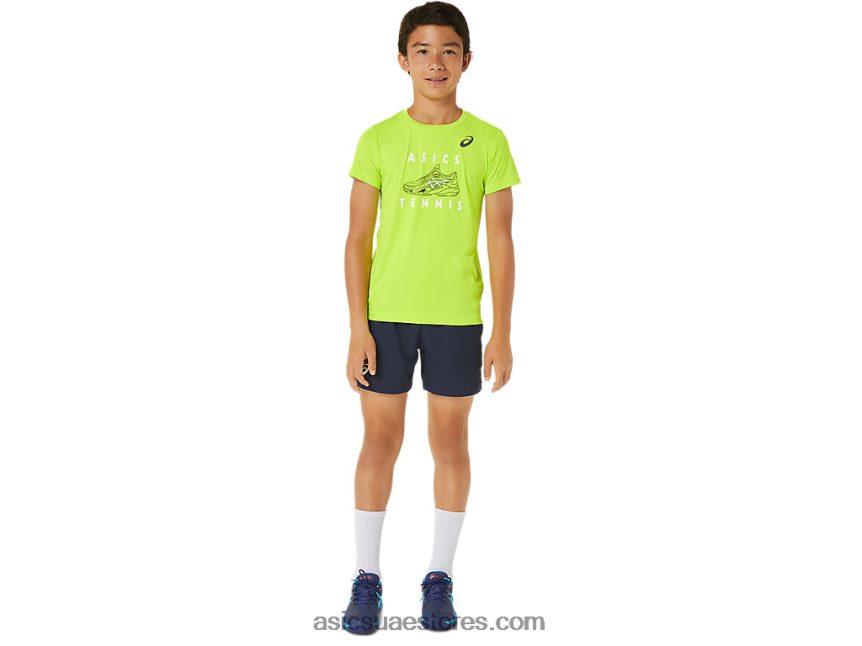 Asics الخطر الأخضر بلوزة بأكمام قصيرة برسومات تنس للأطفال 2N24DJ4239
