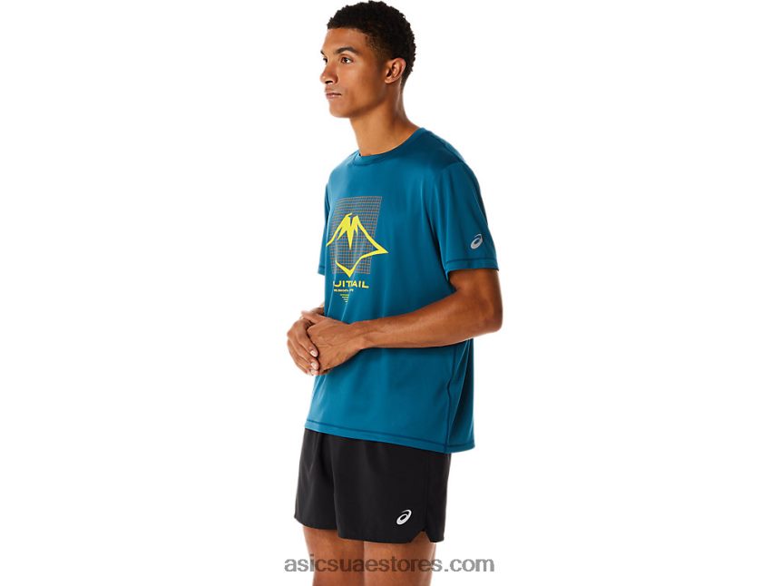 Asics الحبر البط البري توب قصير الأكمام بشعار فوجيتريل للرجال 2N24DJ436