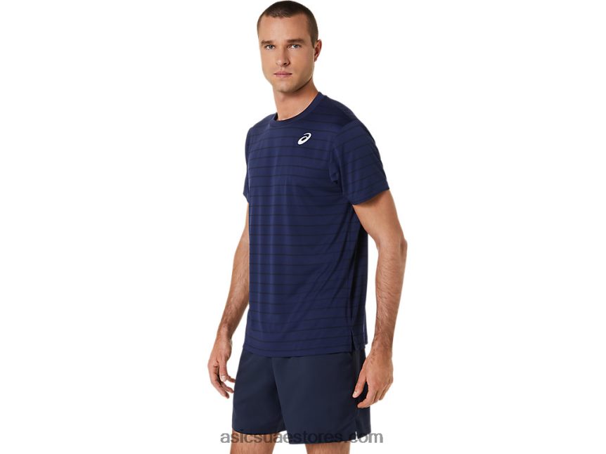 Asics منتصف الليل قميص رجالي بأكمام قصيرة مقلم 2N24DJ443