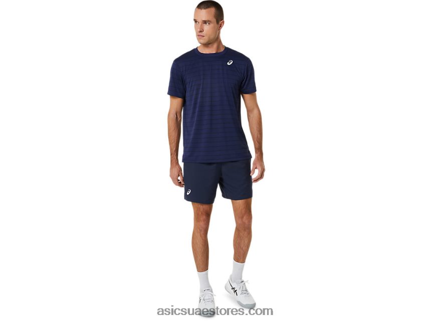Asics منتصف الليل قميص رجالي بأكمام قصيرة مقلم 2N24DJ443
